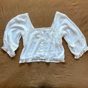 American Eagle Square Neck Lace Top | XL | White